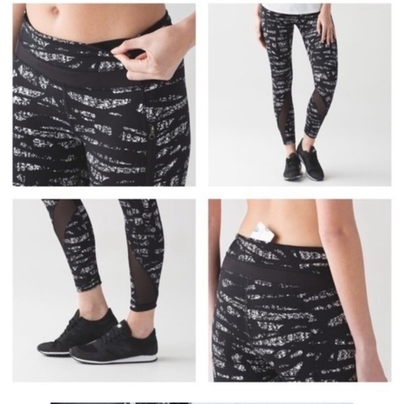 Lululemon Inspire Tight black/white with front zippered pockets and mesh sz 10 - Picture 11 of 11